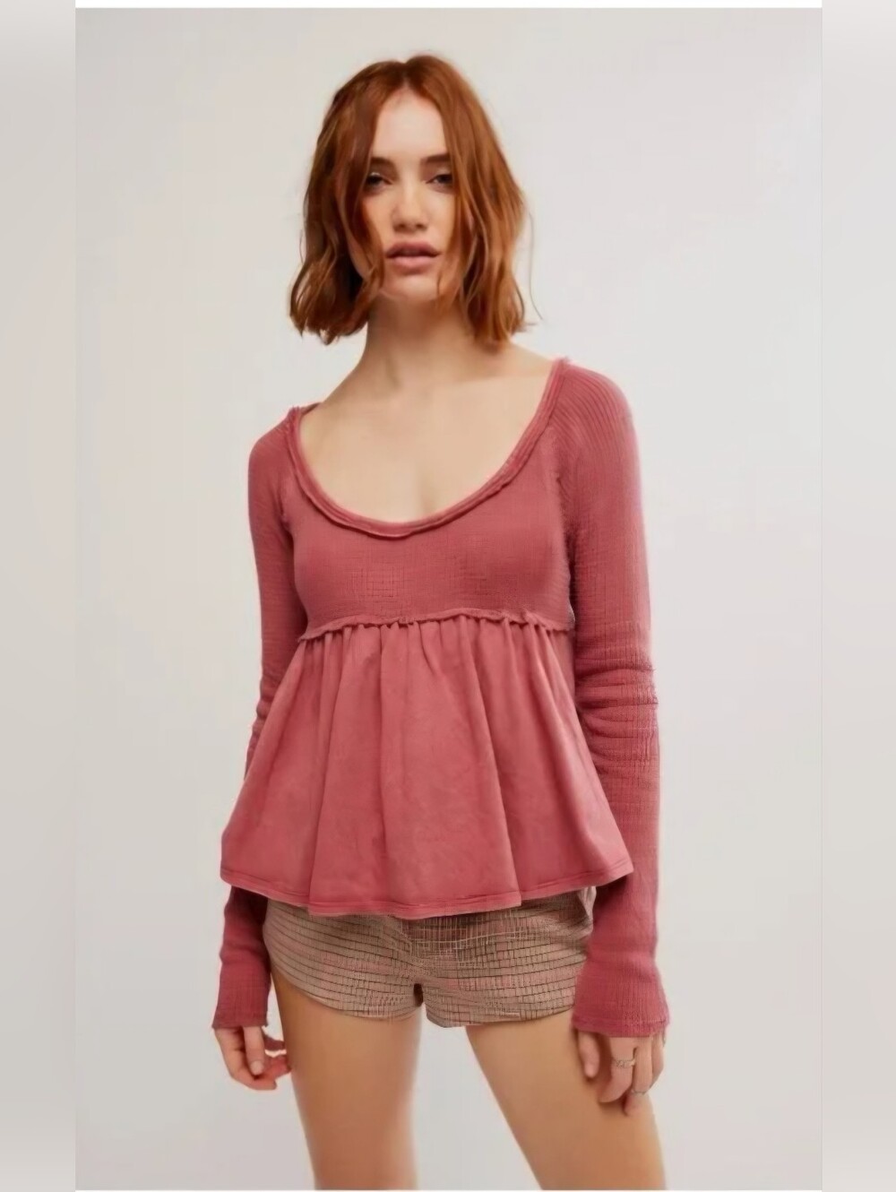 NWT..Free People Found Your Babydoll Top in a dusty red color, Small